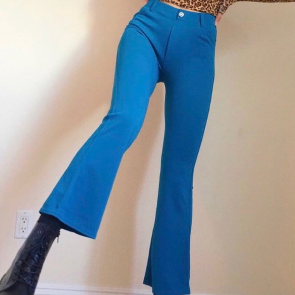 Vintage 90’s/Early 2000’s Strechy Aqua Flare Pants - Picture 1 of 4
